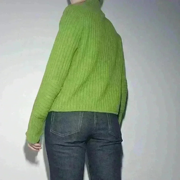 Vintage 90s / Y2K apple green knit acrylic high neck quarter zip-up sweater - Picture 9 of 13